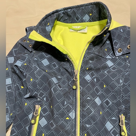 Kids Softshell Jacket Windbreaker, fleece-lined, size 4-5, blue & neon yellow - Picture 7 of 9